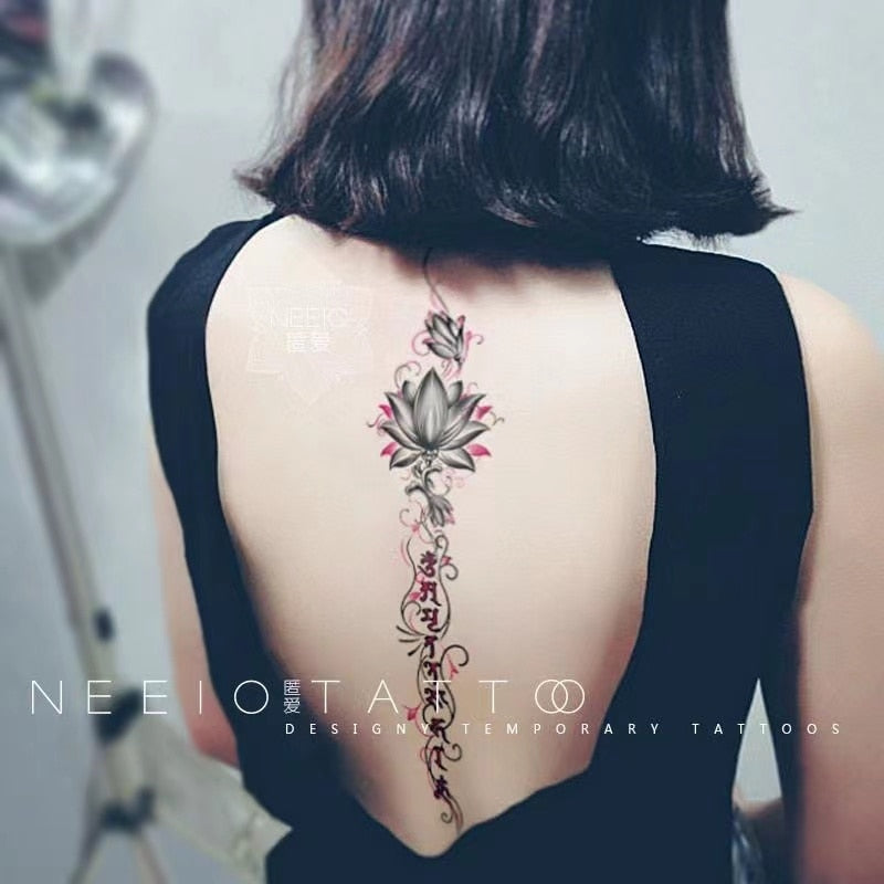 Waterproof Temporary Tattoo Sticker Sexy Black And White Ink Style Flower Line Tattoo Flash Tattoo Back Female