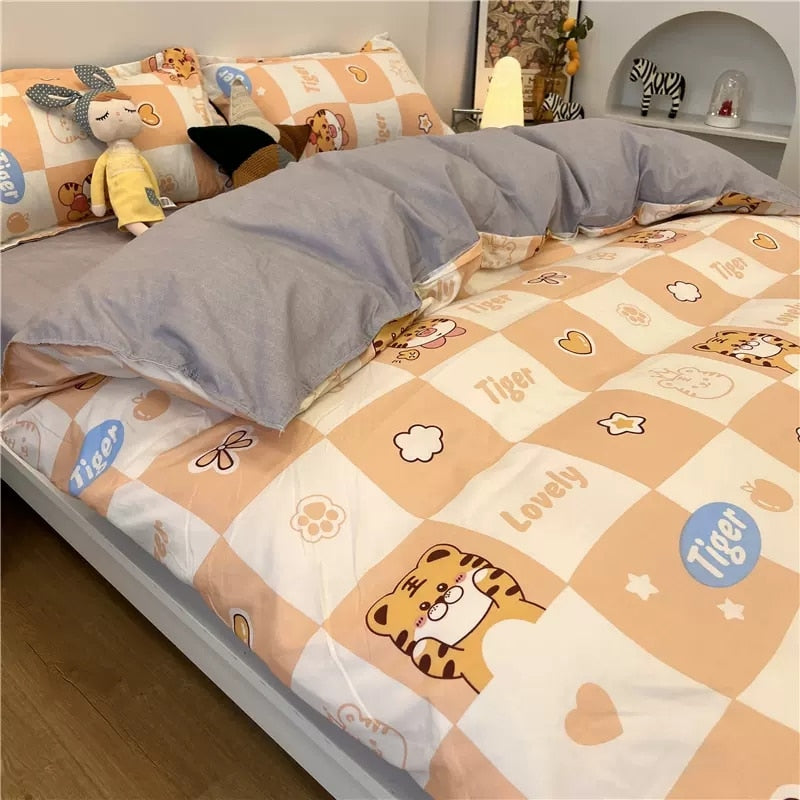 Cute White Duck Bedding Set Soft Home Textile Queen King Size Flat Bed Sheet Polyester Quilt Cover Pillowcase Kawaii Duvet Cover