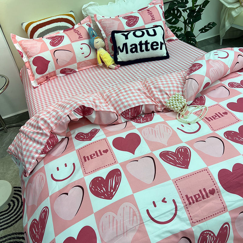 Floral Bedding Set with Flat Sheet Quilt Duvet Cover Pillowcase Bed Linens Boy Girl Single Double Queen Size Home Textile