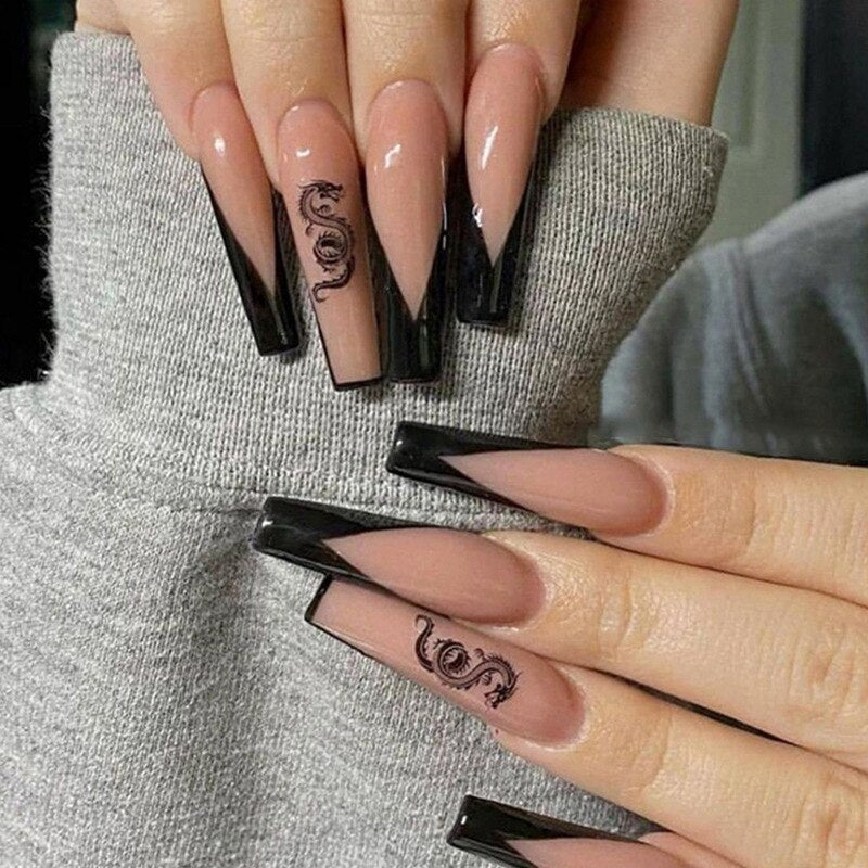 2022 Halloween Patch Nail Tip(24pcs/Box)French Press On Fake False Full Coverage Grimace,Blood Long Coffin Nail Tips With 1 Glue