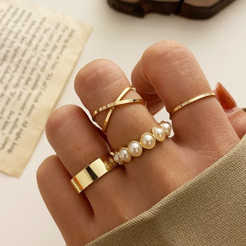 KOTiK Trendy Bohemian Midi Knuckle Ring Set For Women Gold Color Crystal Heart Flower Moon Geometric Finger Rings Jewelry Gifts