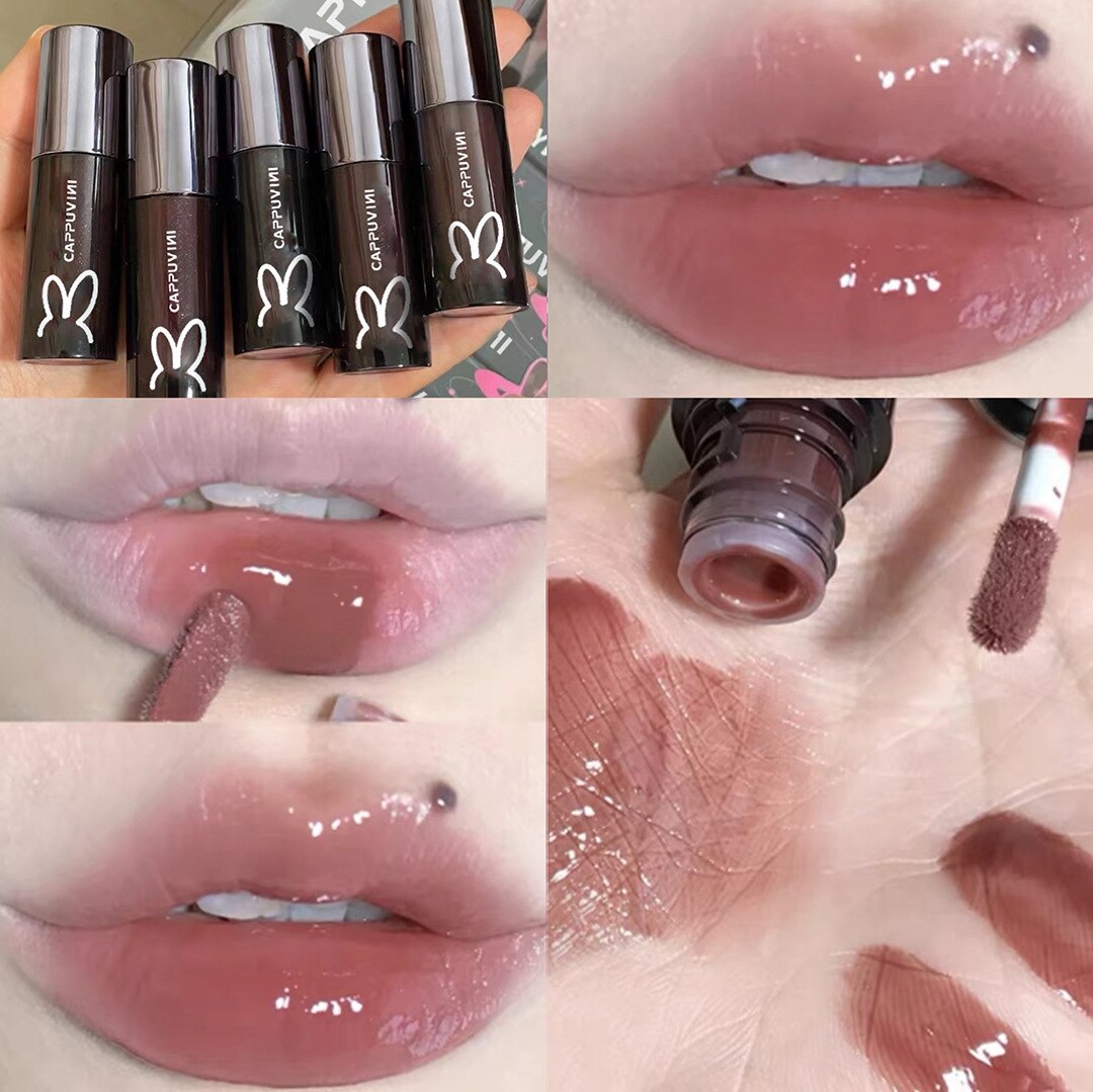Black Tube Gloss Water-light Mirror Lip Glaze Glitter Lip Tint Lasting Cosmetics Lipstick Lighten Lip Wrinkle Moisturize Lip Oil