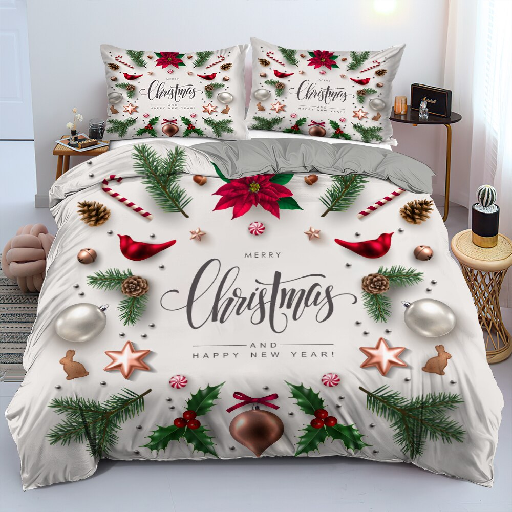 Merry Christmas Duvet Cover with Pillowcase Polyester Comforter Covers  Print Home Textile Bedroom Decoration Bedding Set