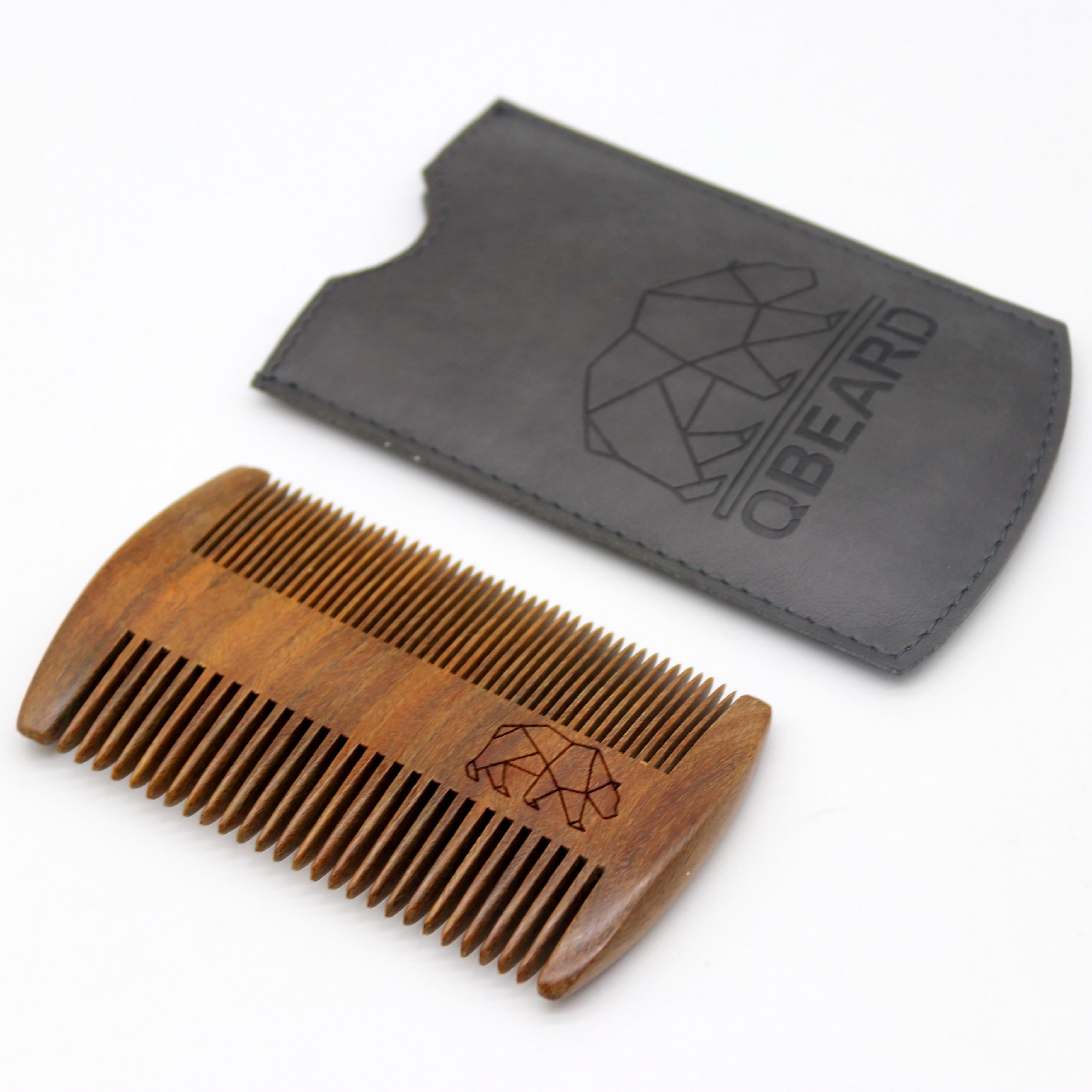 Natural Wood Hair Brush Beard Comb with PU Leather Case Anti-Static Mustache Pocket Comb Brushing Hair Care Tools for Men Gift