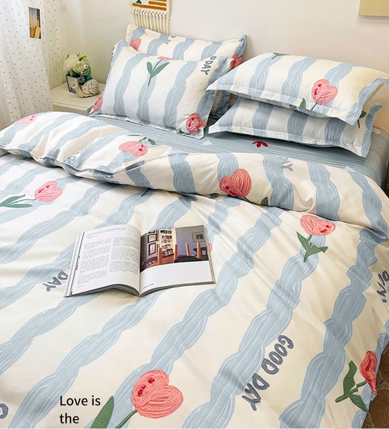 Cute Rubbit Bedding Sets Kawaii Girls Boys Polyester Bed Linen Duvet Cover Flat Sheet Pillowcase Twin Single Full Size Set