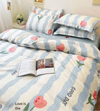 Cute Rubbit Bedding Sets Kawaii Girls Boys Polyester Bed Linen Duvet Cover Flat Sheet Pillowcase Twin Single Full Size Set