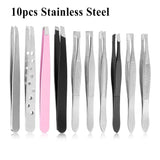 10Pcs Eyebrow Tweezers Stainless Steel Hair Pluckers Clip Eyebrow Trimmer Eyelash Extension Clip Women Makeup Beauty Tools Gifts