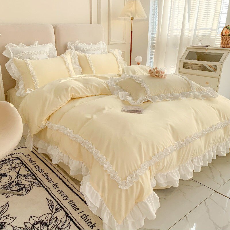 Pink Lace Bedspread Bedding Set King Size Luxury Princess Duvet Cover Bed Sheet Girls Gift Bedclothes Cotton Home Textile