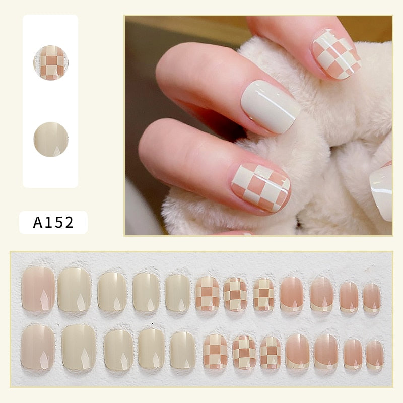 24pcs Butterfly Full Cover Wearable Press Fake Nails Art Free Gift Glue Sticker Tip Wearing Tools False Manicure Patch Paragraph