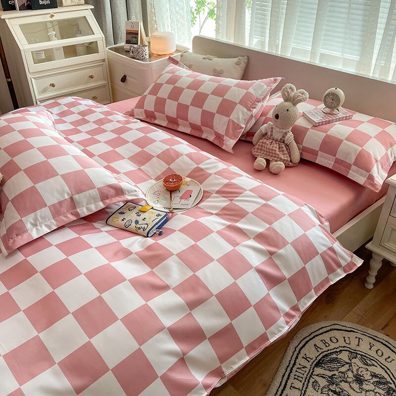 Orange Bedding Set Girls Boys Bed Linen Sheet Plaid Duvet Cover No Filling 240x220 Single Double Queen King Bedclothes