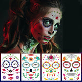 Halloween Temporary Tattoo Sticker Facial Makeup Cool Beauty Face Tattoo Waterproof Hot for Makeup party Of The Dead Skull Dress