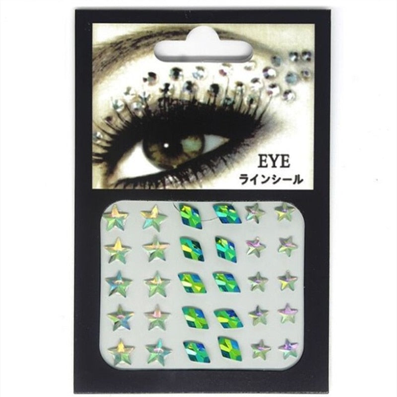 3D Pearl Crystal Face Jewels Fashion Women Tattoo Diamond Makeup Eyeliner Eyeshadow Sticker Halloween Makeup Eyes Sticker