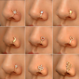 1Pc Copper Fake Piercing Nose Ring Heart Star Crown Clip On Nose Ear Clip Cuff Earring For Women Girl Gift Body Jewelry nariz