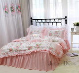 Bedding set cotton Romantic Linens Ruffle lace bedding set rose print duvet cover set princess cotton queen bedding set sheet