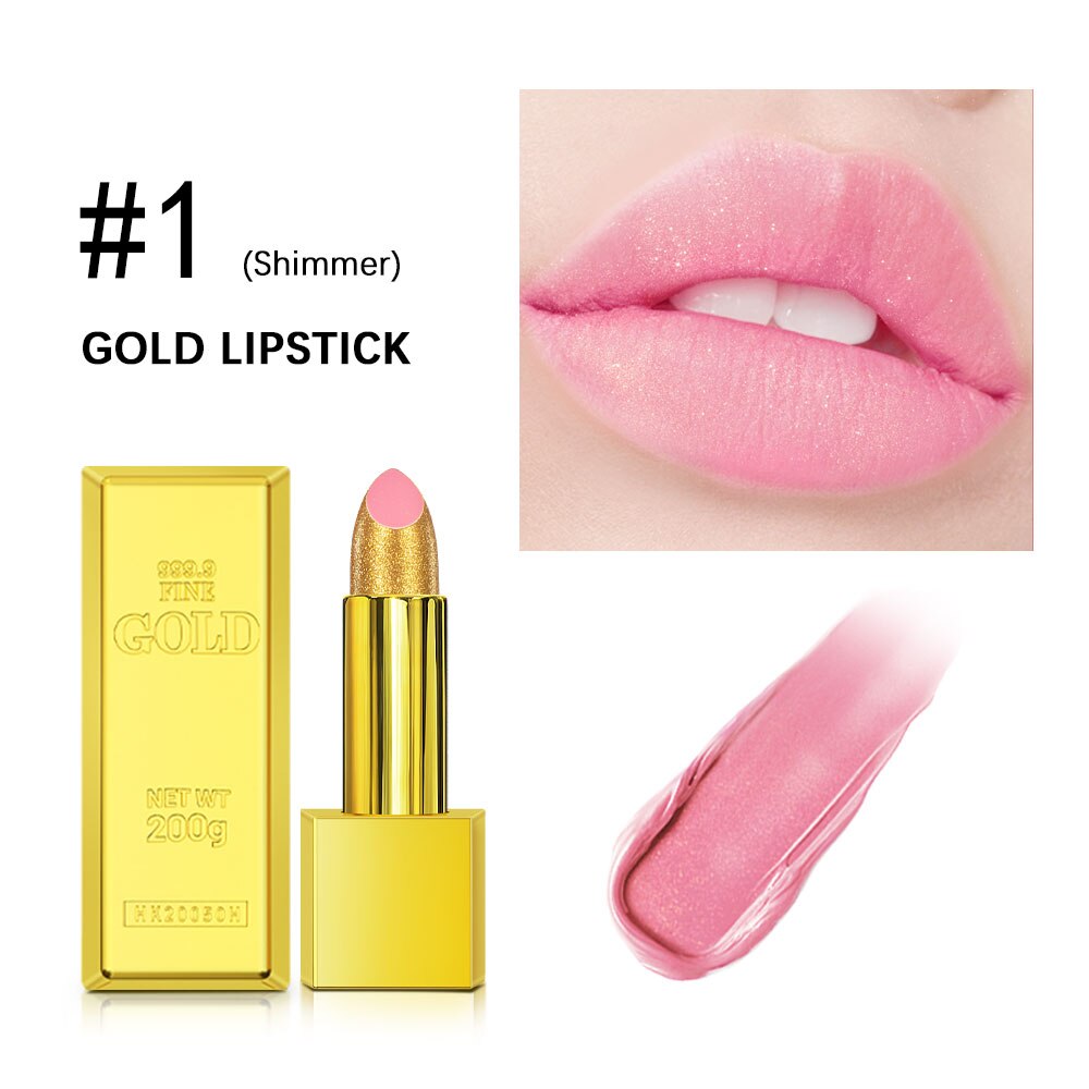 Glitter Gold Matte Lipstick Waterproof Long Lasting Diamonds Lipstick Non-stick Cup Pearl Red Pink Lip Tint Lips Makeup Cosmetic