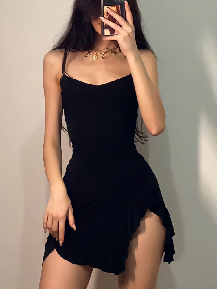 Sexy Black Spaghetti Strap Mini Dress