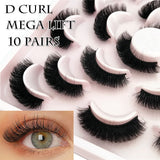 10 Pairs 6D Faux Mink Russian Strip Lashes D Curl Lash Extension 15-25mm Natural Soft Fluffy Eyelashes Reusable