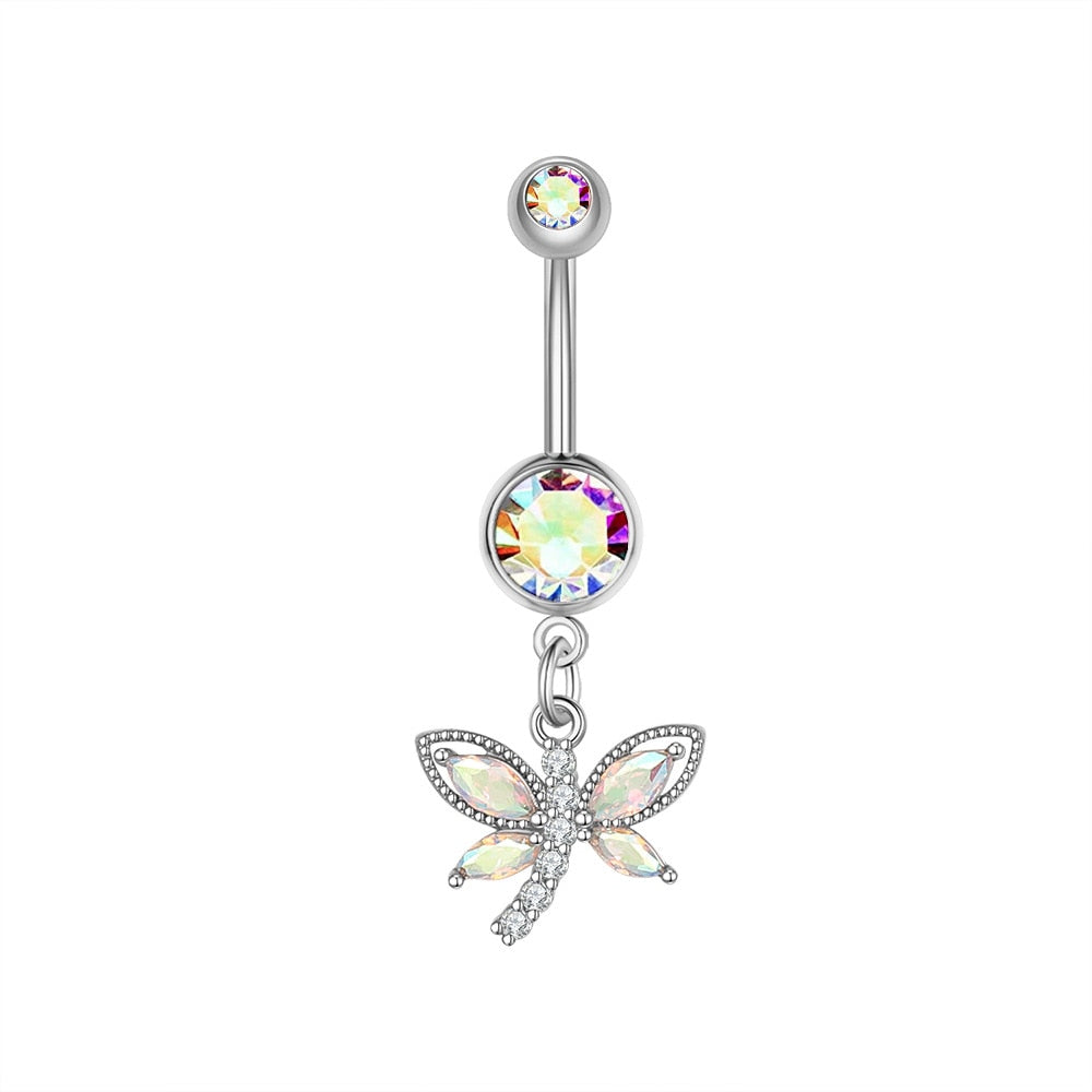 1 Piece Surgical Steel Bee Dragonfly Sunflake Snowflake Navel Ring Sexy for Women Zircon Navel Ring Navel Nail Piercing Jewelry