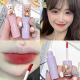 Velvet Matte Lipstick Blush Waterproof Long Lasting Cute Bear Lipgloss Non-Stick Cup Makeup Lip Tint Mud Cosmetic Makeup