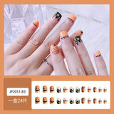 24Pcs Long Coffin False Nails Grimace Designs Wearable French Ballerina Fake Nails Press on Full Cover Manicure Nail Tips