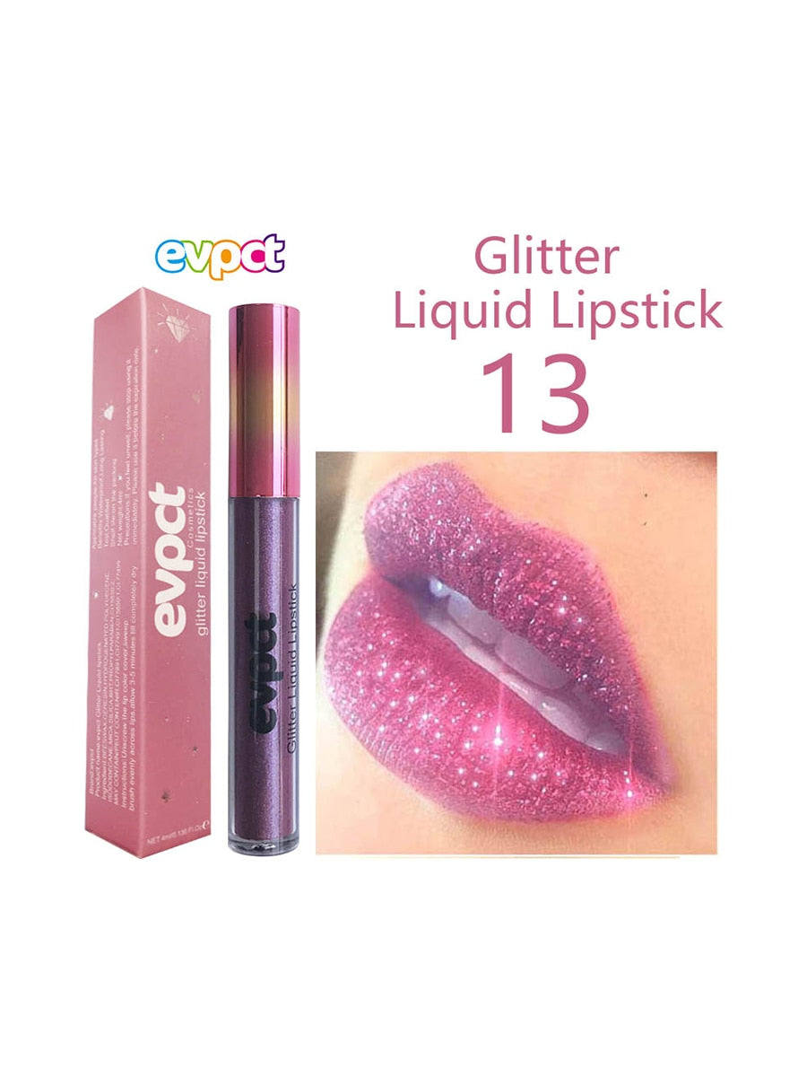 13 Colors Shiny Matte Liquid Lipstick Waterproof Long Lasting Non-stick Cup Glitter Diamond Pearl Lip Gloss Women Lip Makeup