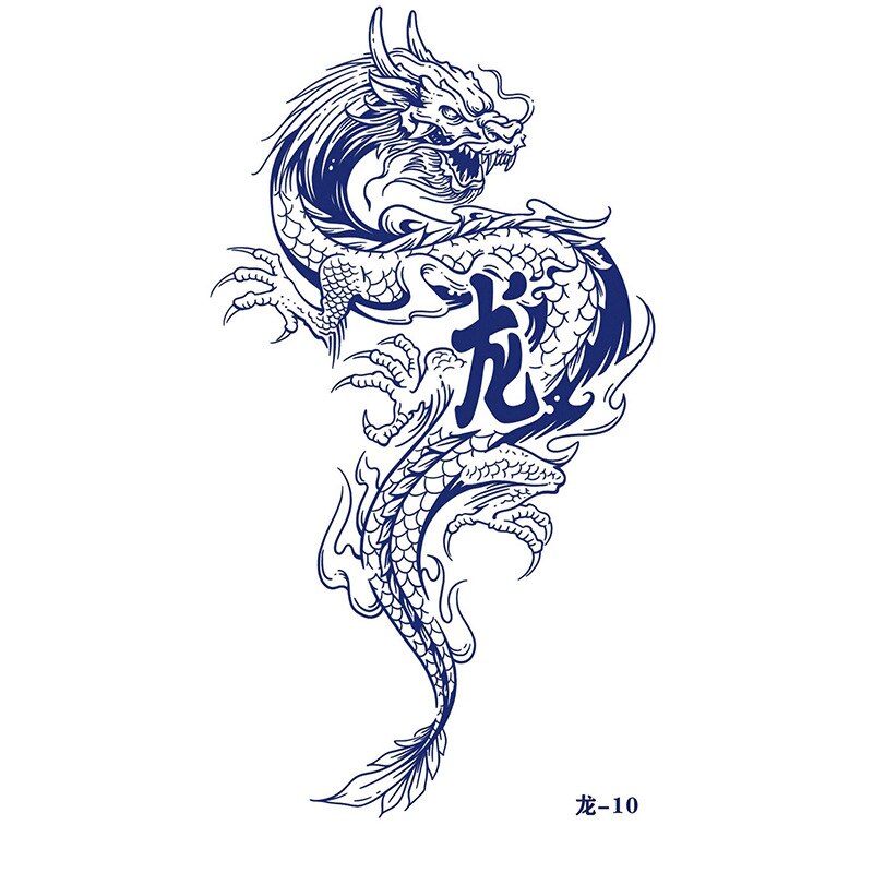 Waterproof Temporary Tattoo Sticker Japanese Style Black White Flame Dragon Body Art Fake Tattoo Flash Tattoo Arm Female Male