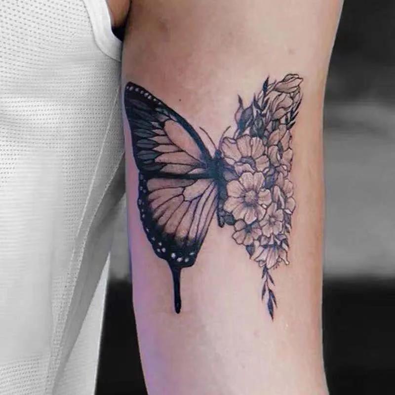 Flower Butterfly Temporary Female Tattoo Flash Fake Tattoo Men Women Arm Black Decal Sticker