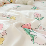 New Cartoon Foral Print Polyester Bedding Set Full Size Soft Thicken Duvet Cover Set with Flat Sheet Quilt Cover and Pillowcase