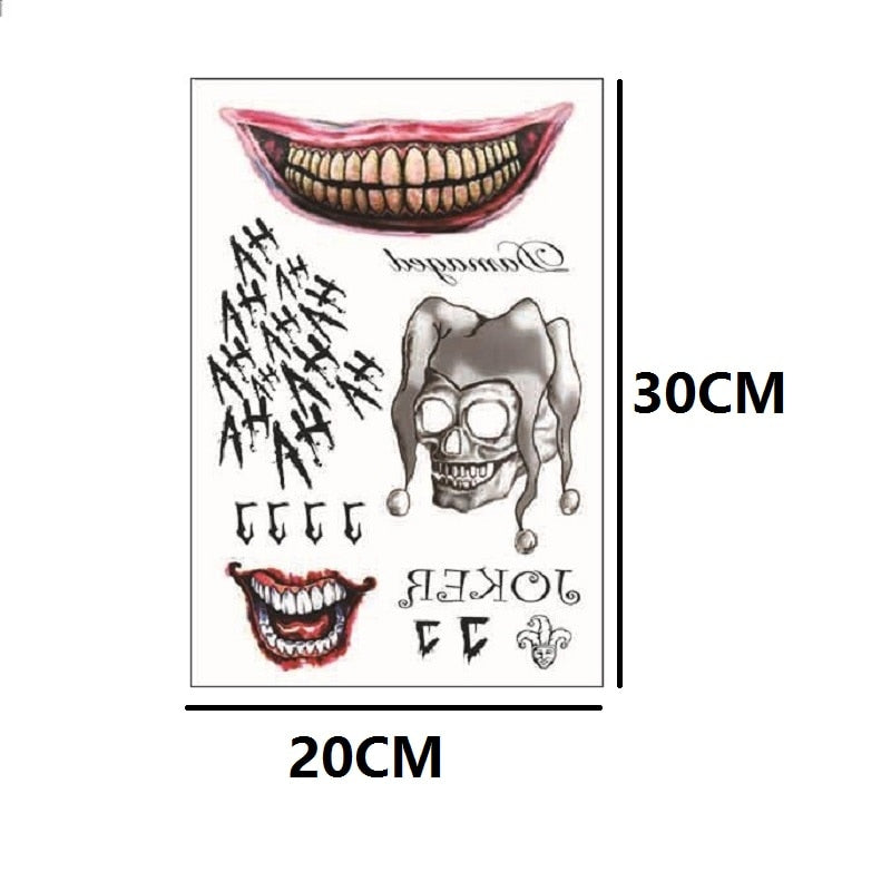 The Joker Temporary Tattoo Stickers Halloween Crazy Harley Big Mouth Fake Tattoo Sticker For Cool Man And Woman