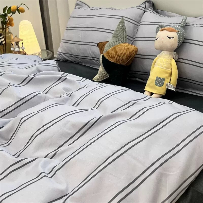 Ins Cartoon Sheep Flowers Bedding Set Duvet Cover Soft Queen King Size Flat Bed Sheet Quilt Cover Pillowcase Kawaii