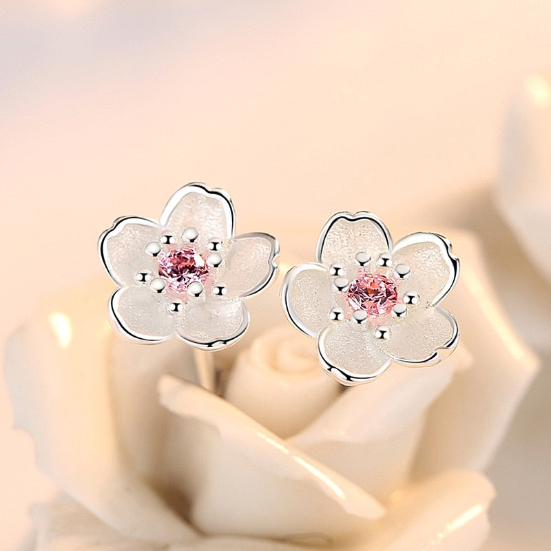 Korean Elegant Zircon Flower Stud Earrings for Women Girls Fashion Shell Small Flower Earring Boucle D'oreille Oorbellen Jewelry