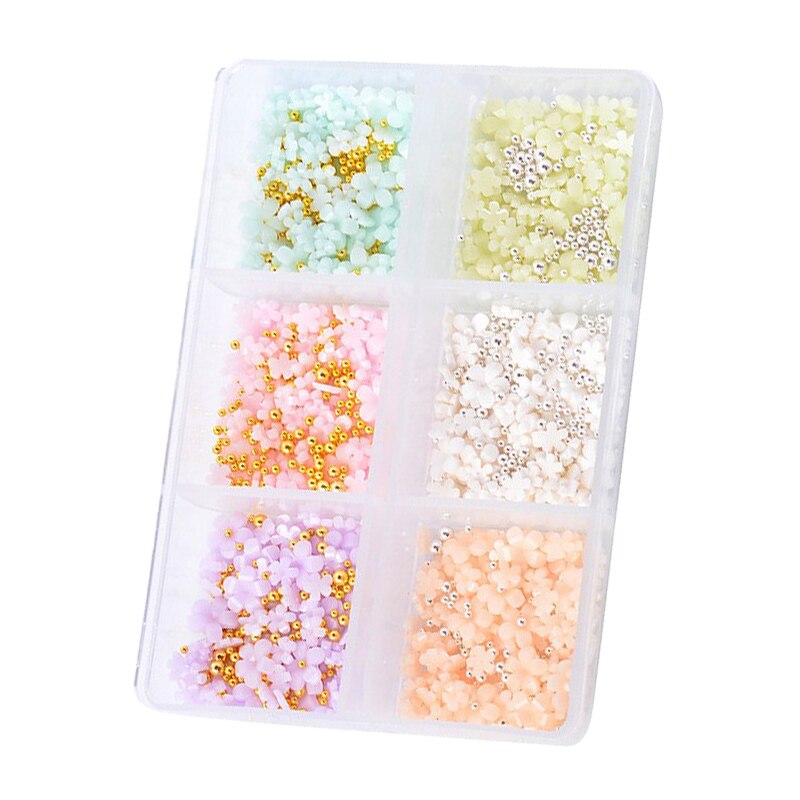 White Pink 3D Nail Flowers Mixed-size Acrylic Flower Gold Pearl Design DIY Nail Art Decoration Manicure Ornaments Accessories