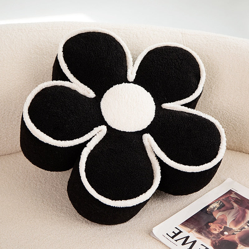 Nordic Elegant Black& WhiteCamellia Flower Cushion Good Words Pillow Stuffed Classic Dot Ball Blossom Chair Sofa Seat Home Decor