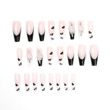 1Box Crown Rhinestone False Nails + Black Lip Print Design With Glue Decoration Press On Nails Manicure Long Wearing Tips 24PCS