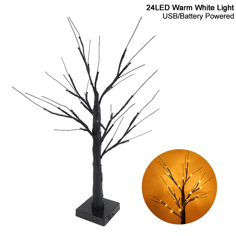 Halloween Decor LED Birch Tree Light Halloween Party Hanging Ornaments Tree Decorations for Home Table Kids Gift Christmas Lamp