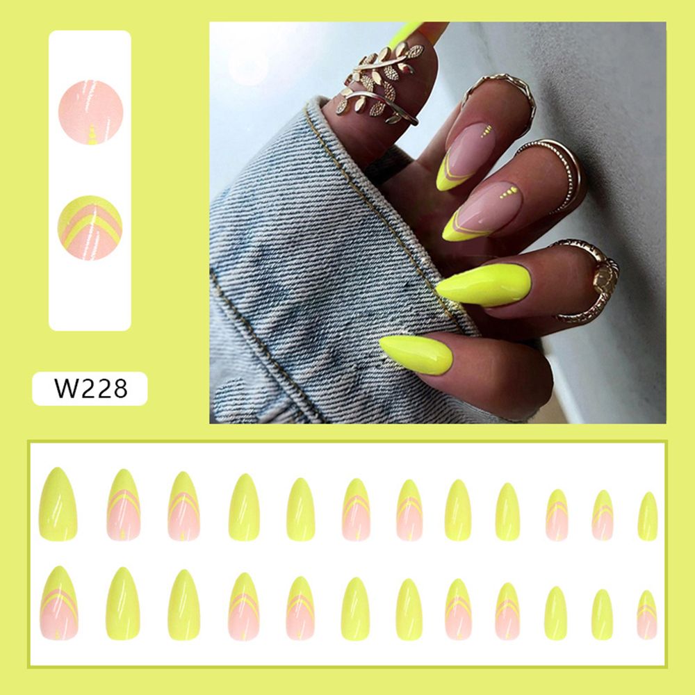 Simple French Wearable False Nails Almond Colorful Stripes Colorblock Design Manicure Fake Nails Line Full Cover Press On Nail