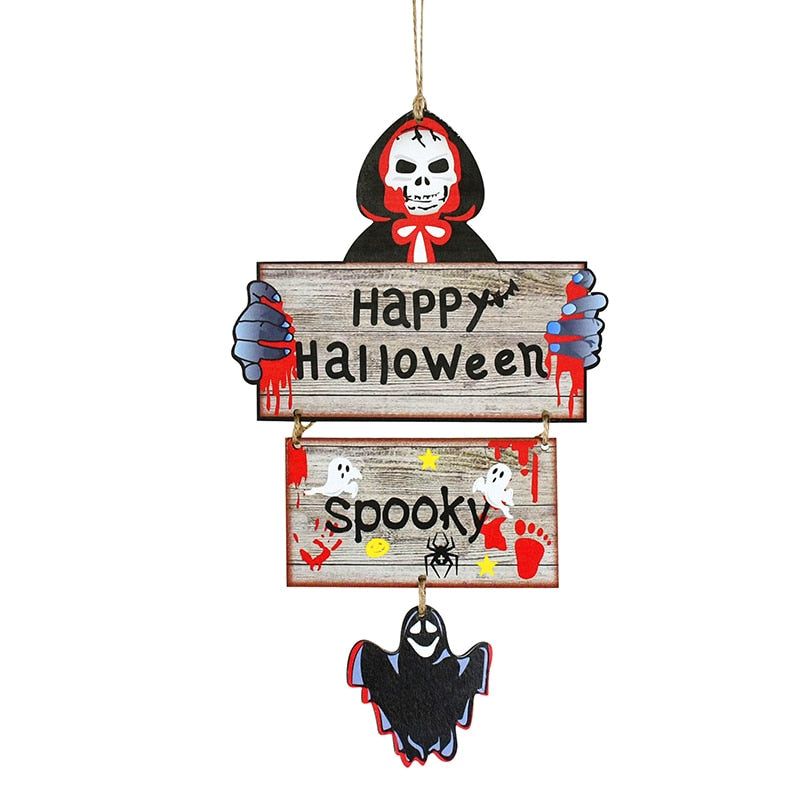 Halloween Wooden Ornaments Pumpkin Ghost Trick or Treat Pendants Halloween Party Decoration for Home Door Hanging Signs Kids Toy