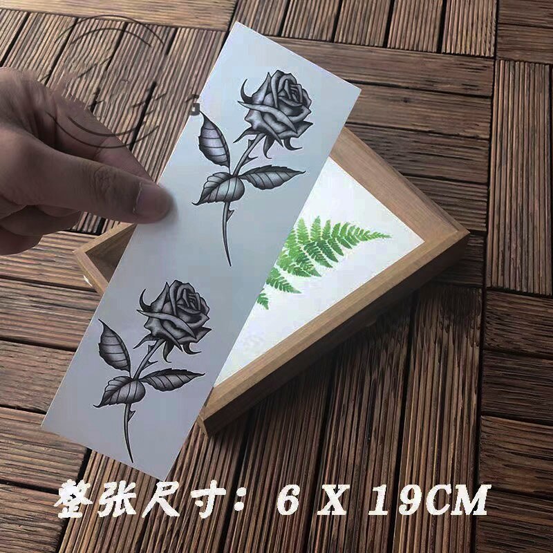 Waterproof Temporary Tattoo Sticker Red Line Rose English Alphabet Design Body Art Fake Tattoo Flash Tattoo Back of Hand Female