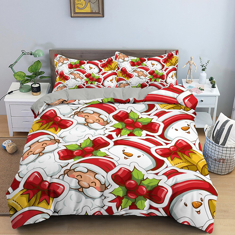 Christmas Bedding Set Santa Claus Duvet Cover with Pillowcase King Queen Single Double Size Kids Polyster Quilt Cover Set