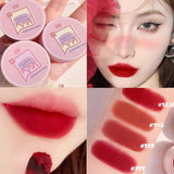 Oklulu Mousse Solid Canned Lip Mud Balm Glaze Crystal Moisturizing Matte Sexy Red Lipstick Lipgloss Lasting Blush Makeup for Lip/Cheek