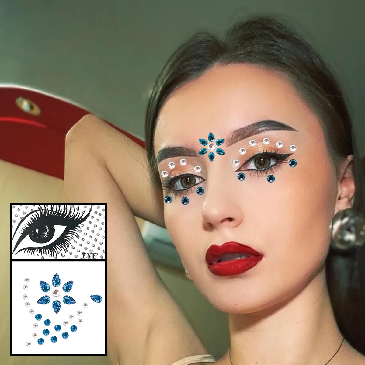 Star Face Gems Temporary Tattoos Eye Eyeliner Tears Crystals Jewels Makeup Sticker Flash Pearl Bindi Dots Jewelry Halloween Rave