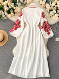 Bohemian O-Neck Lantern Sleeve Dress