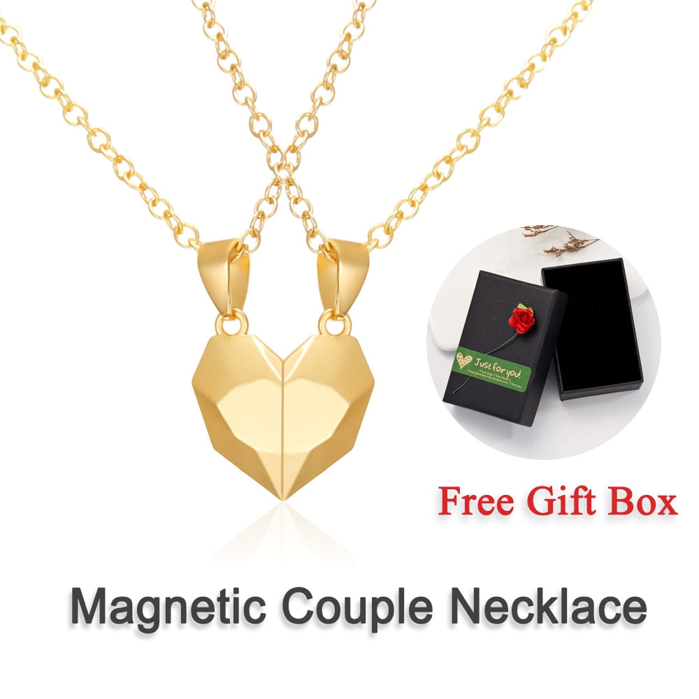 2Pcs/set Magnetic Couple Necklace Lovers Heart Black Red White Pendant Distance Faceted Charm Necklace Women Valentines Day Gift