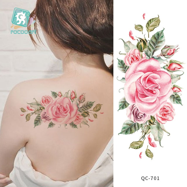 Waterproof Temporary Tattoo Sticker Hand Drawn Black and White Lotus Design Body Art Fake Tattoo Flash Tattoo Back Female Male