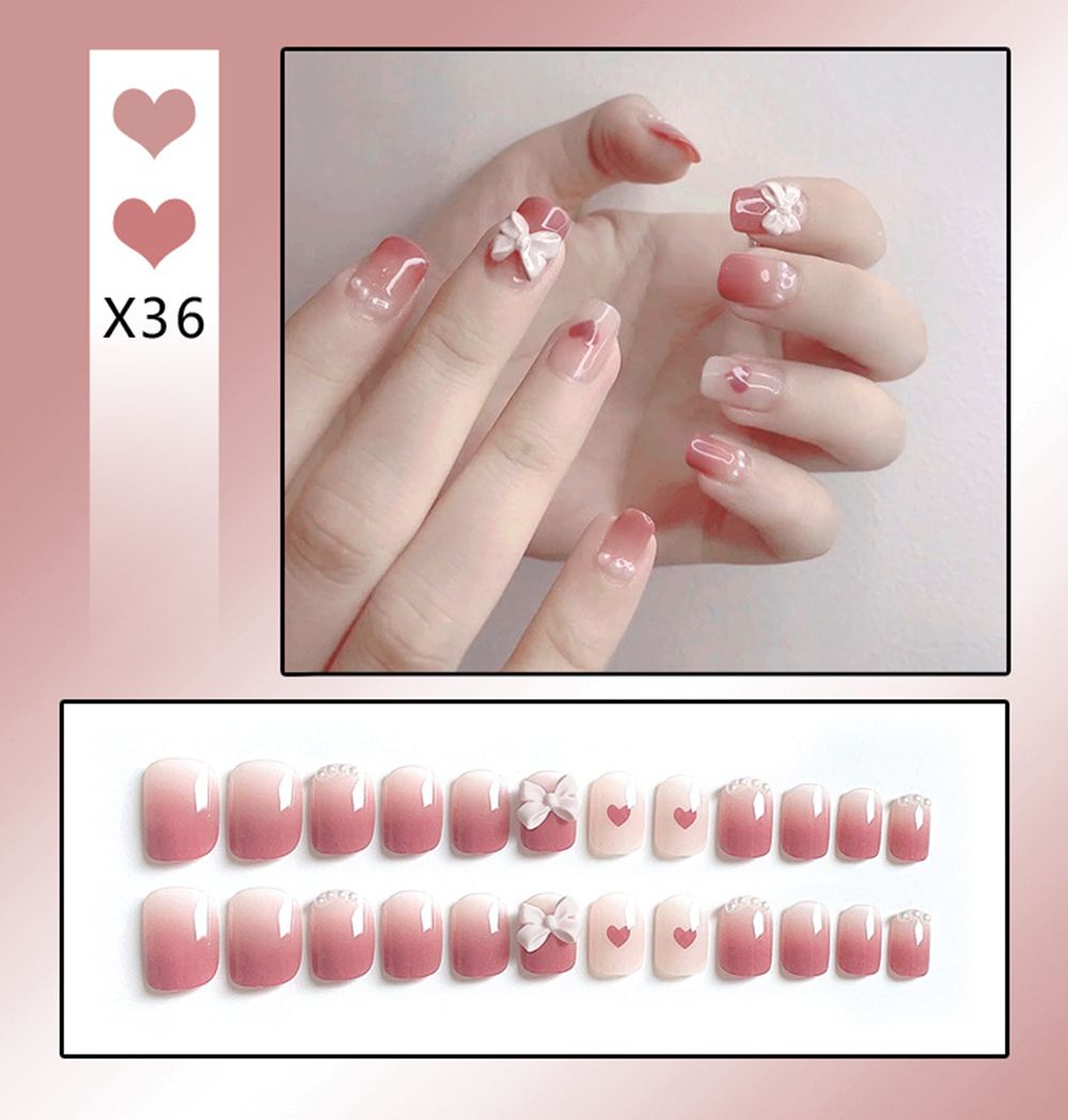 24Pcs/Box Sweet Short Round/Square Head False Nail Art Full Cover Detachable Artificial Fake Nails Ballerina Press on Nails Tips