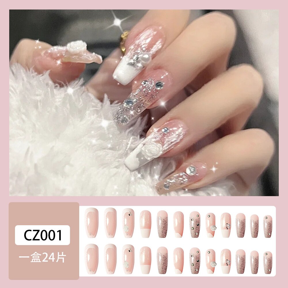 24pcs 2022 Ballet False Nail Full Cover Fake Nail Butterfly Love Nails Tip French Coffin Nails Press on Nails Free Shipping