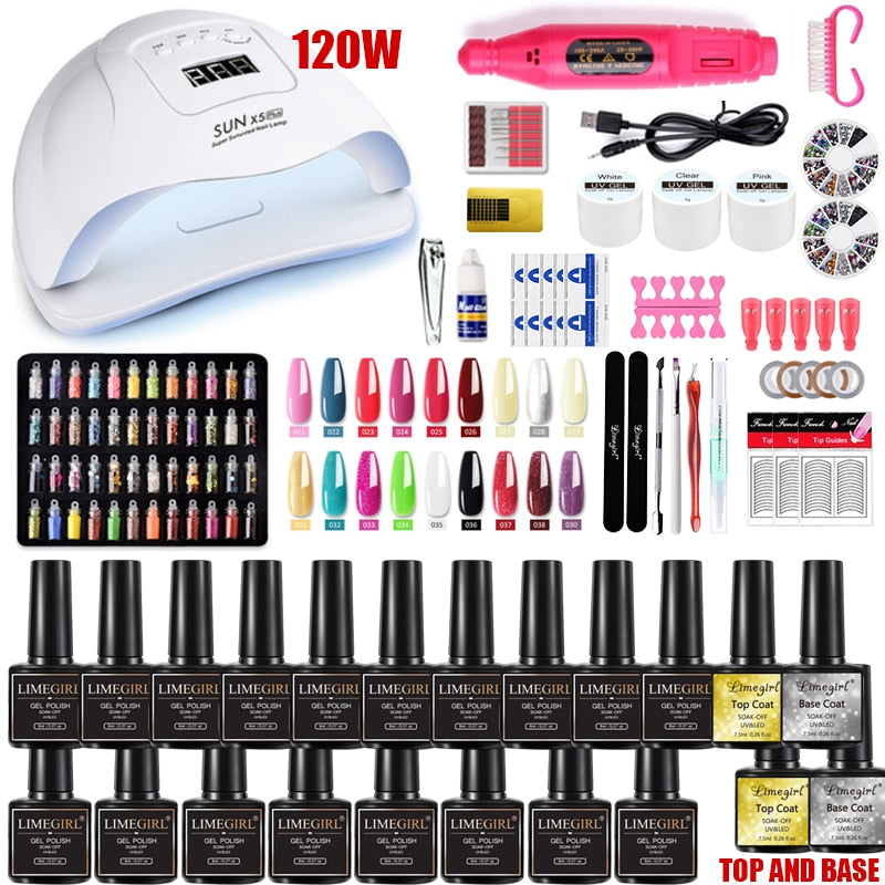 Nail Set Acrylic Nail Kit for Nail Extension Gel Nail Polish Set Quick Building Poly UV Gel Set With LED Nail Lamp Nail Tool Set