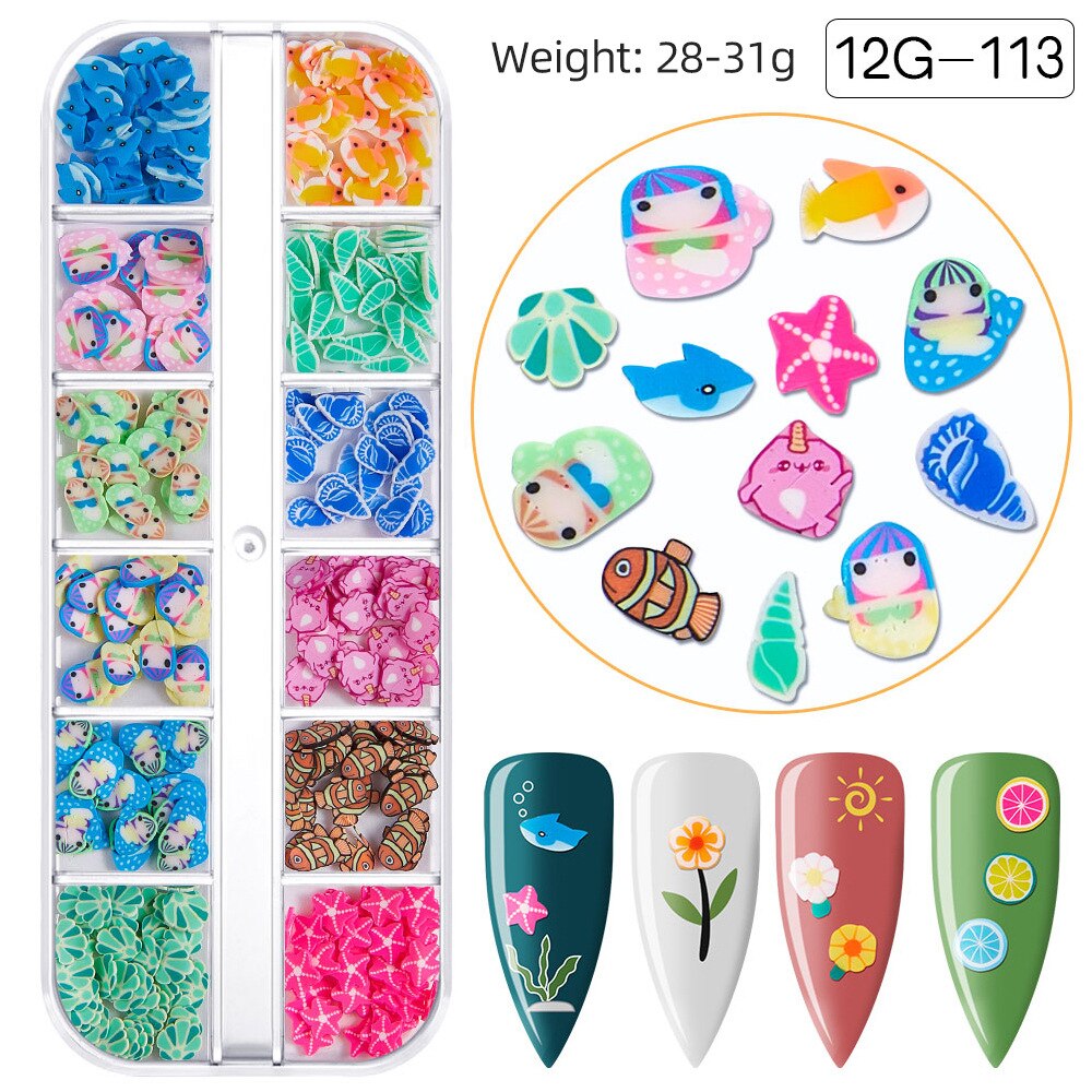 12Grids/Box Summer Marine Natural Nail Charm Design Summer Real Natural Starfish;Shell,Conch, Nail Art Rivet Decoration 2022GU#