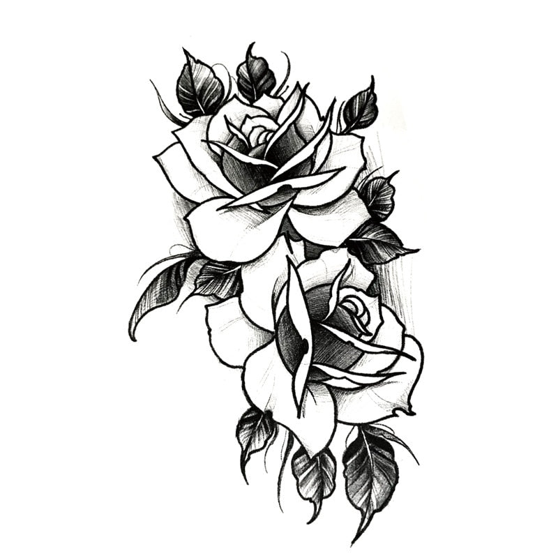 Black Rose Waterproof Fake Tattoos Women Girls Arm Legs Waist Clavicle Flower Transfer Decals Body Art Temporary Tattoos Sticker