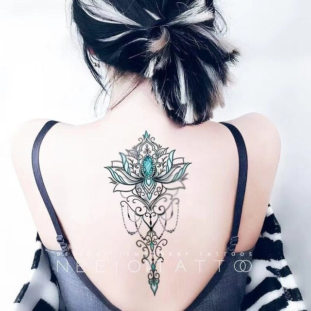 Waterproof Temporary Tattoo Sticker Lotus Pattern Design Body Art Fake Tattoo Flash Tattoo Back Female